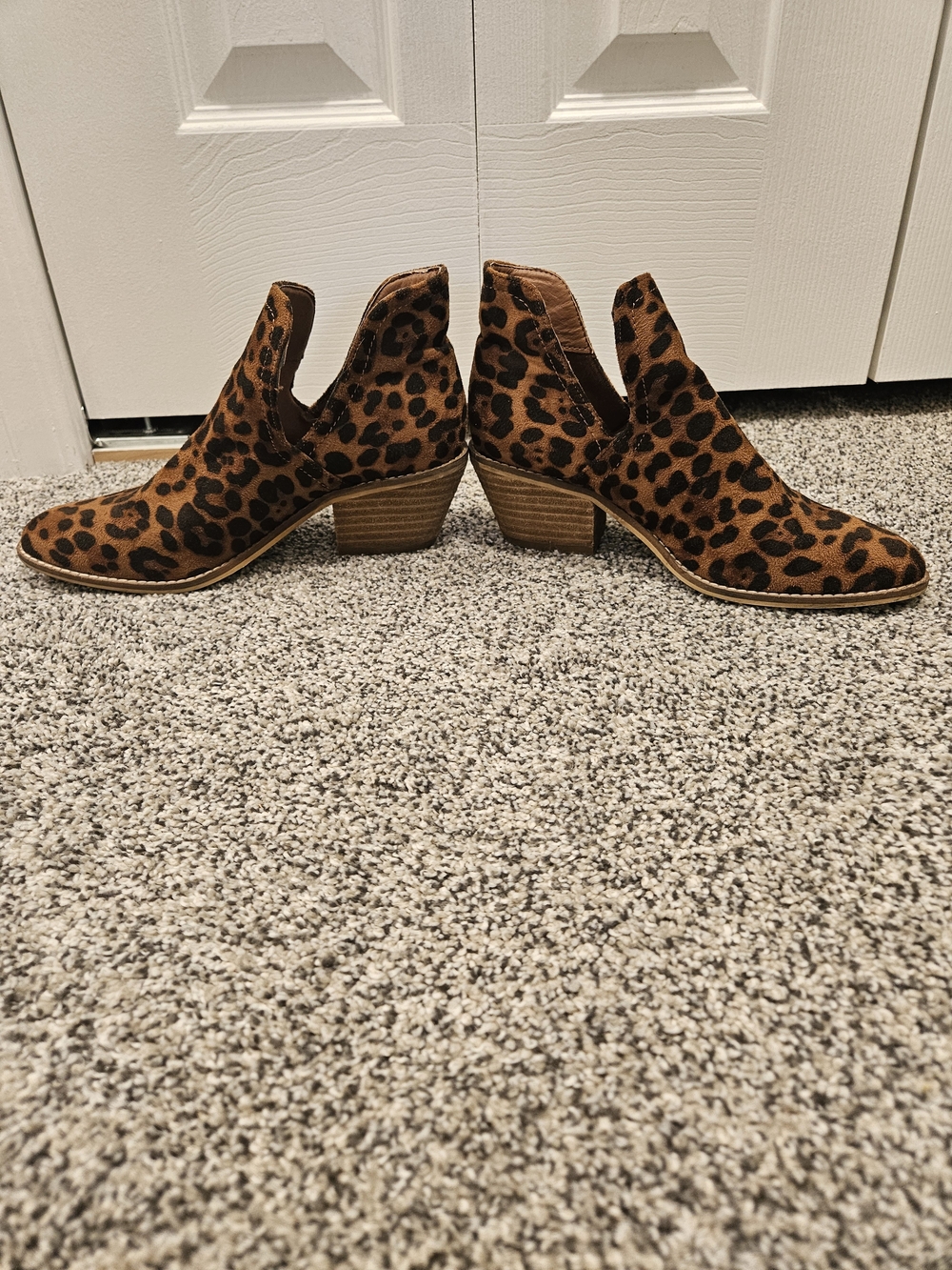 Suede Leopard Print Cutout Ankle Booties - Brown